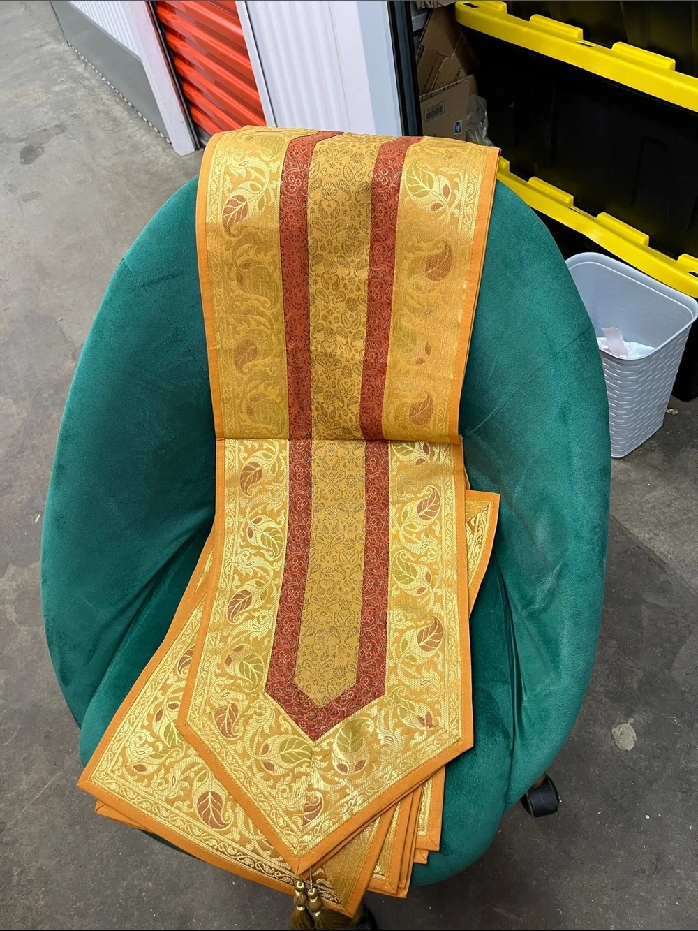 Gold and Rust Leaf-Pattern Table Runner by India crafting